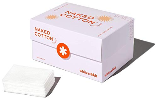 White Rabbit – Naked Cotton Textured – Unbleached Perforated Cotton Pads for Toner, Makeup Removal & Masks | Lint-Free, Exfoliating, Natural & Cruelty-Free | Korean Skin Care Product (200 Count)