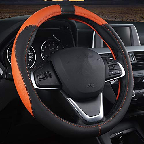 Pahajim Steering Wheel Cover, Universal 15 Inch/38CM, Soft Leather, Faux Leather, Black-Orange, Car, Sport Style, Durable, Comfort for Women Men