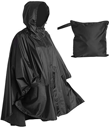 Heavy Duty Rain Poncho for Backpacking, Waterproof Lightweight for Adults, Military, Emergency, Camping, Men, Women (Adult-Black)