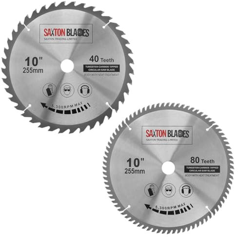 Lames de scie circulaire Saxton TCT pour bois, alésage 255 mm x 40 et 80T x 25,4 mm, adaptées aux scies Evolution Rage (2 pièces) ...
