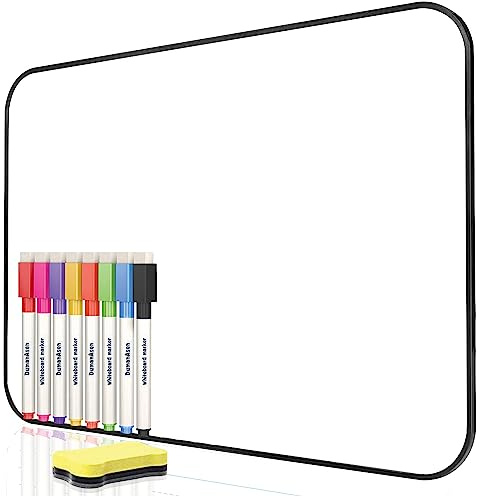 Dry Erase Whiteboard, DumanAsen Double Sided White Board with Dry Erase Pens and Eraser for School, Home, Office, Remote Learning (Black, 42cm*30cm)
