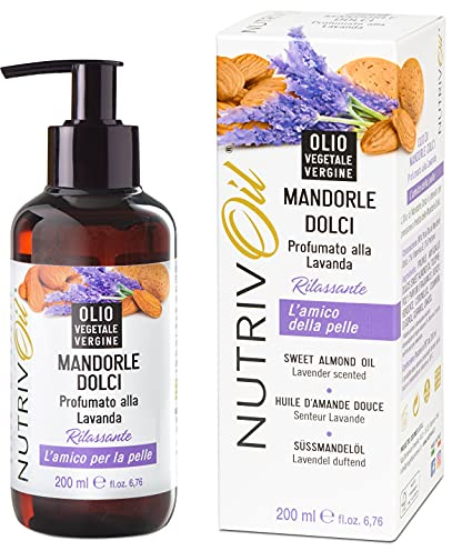 NUTRIVOIL - Puro Olio di Mandorle Dolci Profumato Lavanda Rilassante 200 ml con Pratico Dosatore. Elasticizzante, Nutre ed Idrata la pelle profumandola delicatamente