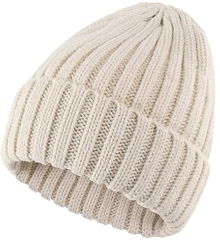 Connectyle Daily Ribbed Knit Winter Hat Slouch Fold Beanie for Women Stylish Plain Watch Cap Beige