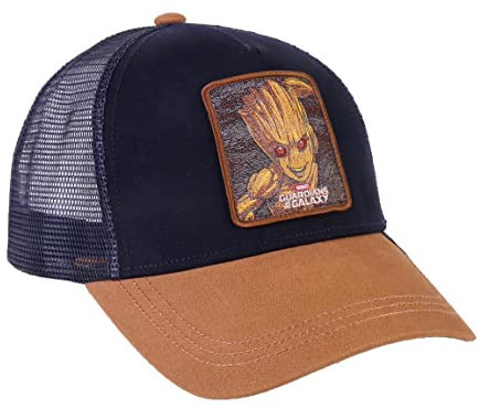 Cappello con Visiera Curva di Groot - Nero e Marrone - Adatta per Adulti - con Patch Ricamata del Personaggio - Berretto con Chiusura sul Retro Regolabile - Prodotto Originale Ideato in Spagna