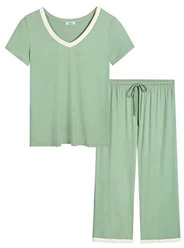 Amorbella Womens Cooling Bamboo Pyjamas Lightweight Moisture Wicking PJs Sleepwear Plus Size (Sage Green, XX-Large)