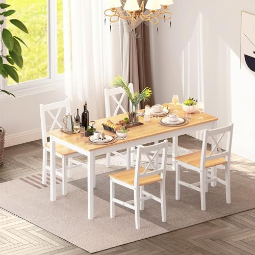 SogesHome Essgruppe Esszimmer Möbel Set Esstisch mit 4 Stühlen aus Holzwerkstoffen MDF Schlichtes Design für Esszimmer