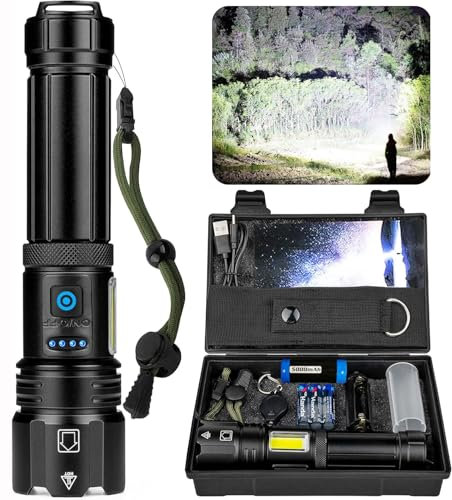 ZEUSFIRE Taschenlampe LED Aufladbar 500.000 Lumen, LED Taschenlampe Extrem Hell Mit USB Aufladbar, 7 Lichtmodi Taktische Taschenlampen, IPX7 Wasserdicht Taschenlampe Für Camping Wandern