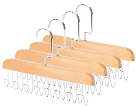 Confezione da 4 grucce in legno per armadio, antiscivolo, multi gancio, appendiabiti per reggiseni, con 8 ganci, accessori per armadio, ganci organizer per cinture, cravatte, sciarpe, reggiseni,