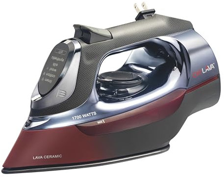 CHI Steam Iron for Clothes with 8’ Retractable Cord, 1700 Watts, 3-Way Auto Shutoff, 400+ Holes, Professional Grade, Temperature Control Dial, Lava Infused Ceramic Soleplate, Black (13113)