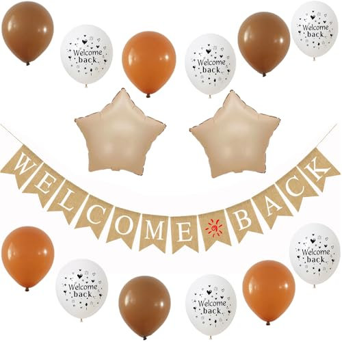 Guirnalda de Bienvenida,Pancartas de Bienvenida,Set de Decoración de Bienvenida con Pancartas de Arpillera para Fiestas,Celebración de la Vuelta al Cole,Globos de Bienvenida