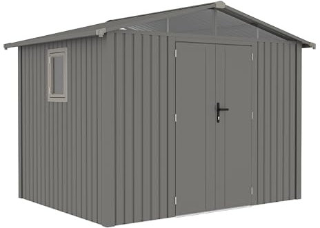 Rockford Braga 200 gartenhaus Metall - Gerätehaus mit Doppeltür und Polycarbonat-Fenster - 304x232x228cm - Geräteschuppen, Gartenhütte, Metallgerätehaus, Fahrradgarage - Grau
