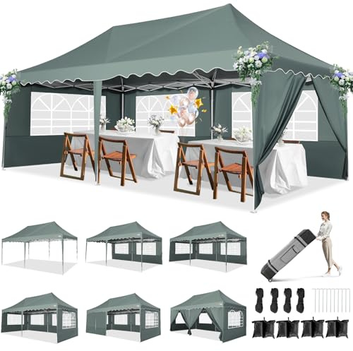 HOTEEL Carpa Plegable 3x6 Carpas para Exteriores Impermeable Cenadores para Jardin con Paredes Laterales, Sacos de Arena y Bolsa con Ruedas para Fiestas, Eventos al Aire Libre, Gris
