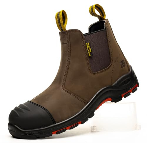 Micoklinlin Herren Arbeitsschuhe Damen Sicherheitsschuhe Echtes Leder Slip-on Chelsea Boots for Schweißer Damen Schweißerschuhe Schlag und stichfeste Chelsea Wanderstiefel