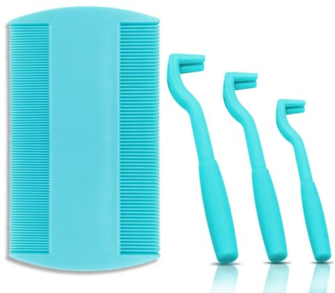 LICQIC Tick Remover Tool for Dogs Cats and Humans Safe Quick and Painless Removal All Tick Size, 3 pcs Sized Strong Plastic Tick Remove Tool with 1 pcs Flea Comb (Blue)