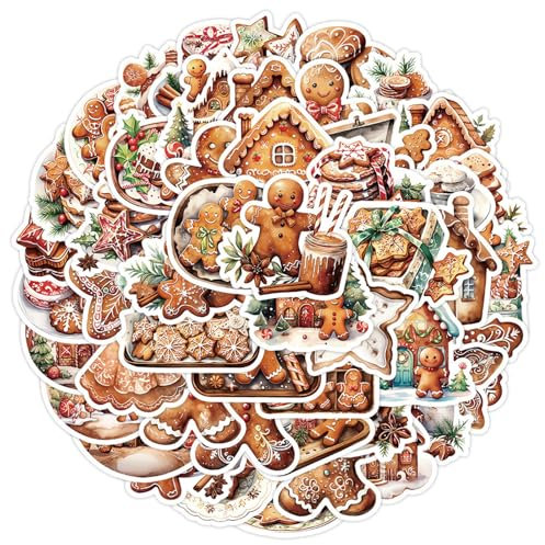50pcs Adesivi Natalizi Bambini Pan di Zenzero di Natale Scrapbooking Decorazione Natalizia per Regalo Pacchetto Libro Valigia (Pan di Zenzeri)