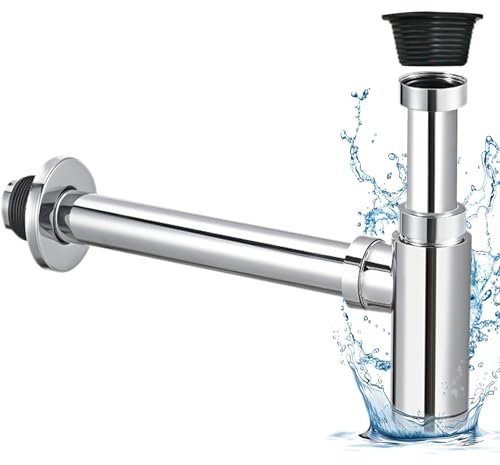 GOEDCH Siphon Universel Anti-Odeur: Syphon Lavabo Reglable avec Orifice de Nettoyage, 1 1/4 Siphon Lavabo Salle de Bain avec Bonde Lavabo pour Lavabo et Évier, Réglable en Hauteur, Chromé
