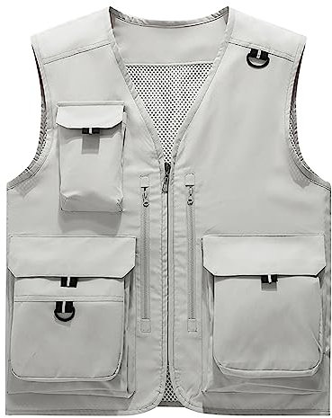 SRZYMJ Weste Herren Grey Dicke Weste Herren Damen Thermo Fleece Arbeitsweste Stehkragen Laufweste Reißverschluss Fleeceweste mit Tasche Vintage Anglerweste Winter Vest Radfahren Gilet Puffer Weste 3XL
