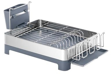 Amig - Scolapiatti Siba - 51 x 32 x 24,6 cm - Acciaio Inox e Plastica - Colore Grigio - Scolapiatti con Vassoio di Sgocciolamento e Supporto per Posate - Capacità per 10 Piatti e 4 Bicchieri