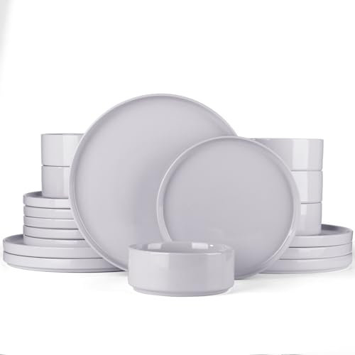 Richmount Nebula Service de table pour 6 personnes, 18 assiettes et bols, en faïence, ensemble de vaisselle combinée, service de table, passe au micro-ondes et au lave-vaisselle, gris clair