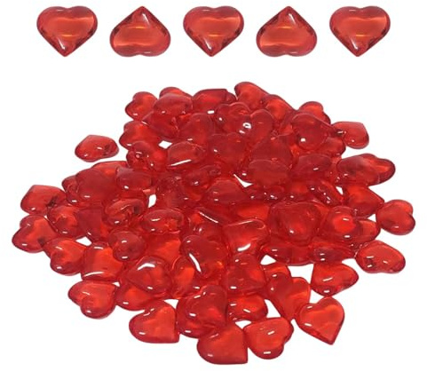 Whnbuij Pietre rosse a forma di cuore, 55 pietre per San, in acrilico, per San, decorazioni per vasi, da spargere, per fidanzamento, matrimonio, casa