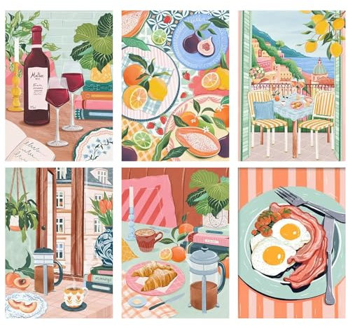 JATOK 6 Pack Malen Nach Zahlen Erwachsene, Paint by Numbers Malen Nach Zahlen, DIY Esstisch mit Pinseln und Acrylfarben Handgemalt Ölgemälde Leinwand für Home Decor, Ohne Rahmen 25x35CM