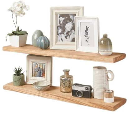 Fox& Gran Handcrafted Oak Floating Shelves – Pack of 2 – Solid Wood Wall Mounted Shelves for Storage & Display – Stylish Wooden Floating Shelves for Home & Office – Oak Shelves for Wall (50cm)