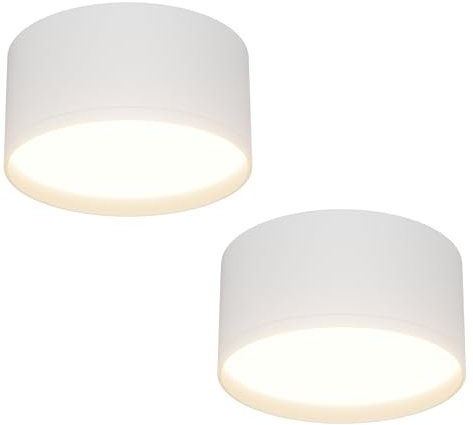 Klighten 2Pcs 18W LED Foco de techo, 1029LM Redondos Focos de superficie, Focos LED Techo 3000K, Lampara Techo Moderno, Plafón Focos Aluminio para Salón Baño, Focos techo IP20, 60X120mm, Blanco