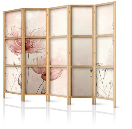 framed concept - Paravento divisorio in legno, 225 x 172 cm, 5 pezzi, unilaterale, in stile orientale