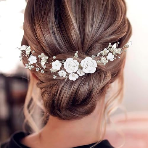 Flower Wedding Hair Vine, Bridal Hair Accessories Bridal Headband Pearl Hair Accessories For Wedding, Ball Bridesmaid Silver Accessory For Women Girls