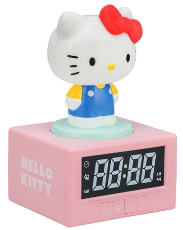 Paladone Hello-Kitty Alarm Clock, Night Light & Music Digital Official Licensed Sanrio Product Bedroom Decoration for Children, Youth and Adults, Battery Operated, Cute Kawaii Gift