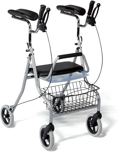 Vermeiren Rollator mit Unterarmauflagen, Leichtgewicht Aluminium, Multifunktionsbremse, abnehmbarer Einkaufskorb, höhenverstellbare Schiebegriffe, bis 120kg