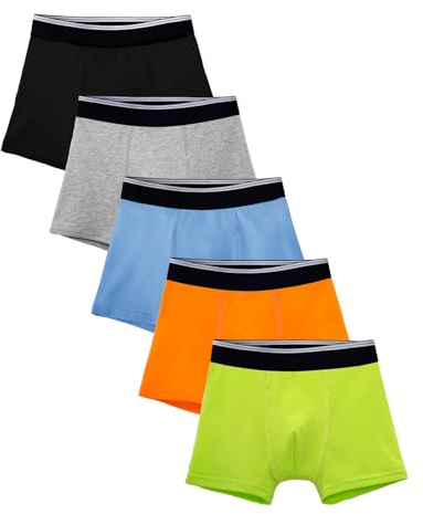 TIICHOO Washable Incontinence Pants for Boys Cotton Reusable Leakproof Underwear 5 Pack(Medium, Black/Gray/Blue/Orange/Yellow)