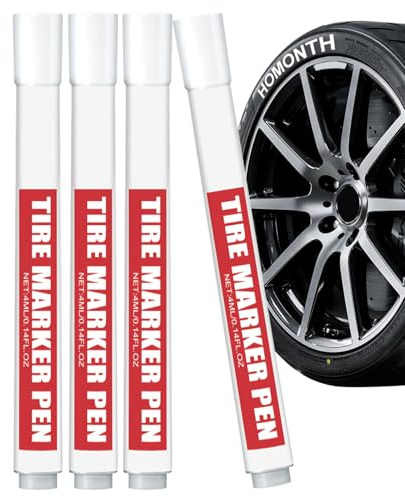 Farbmarker für Reifen, 4 Marker mit wasserfester Tinte zum Zeichnen, Farbe auf Ölbasis für weiße Buchstaben auf Reifen | für LKW, Anhänger, SUV, RV, Roller, Motorrad, Metall, Holz, Leder