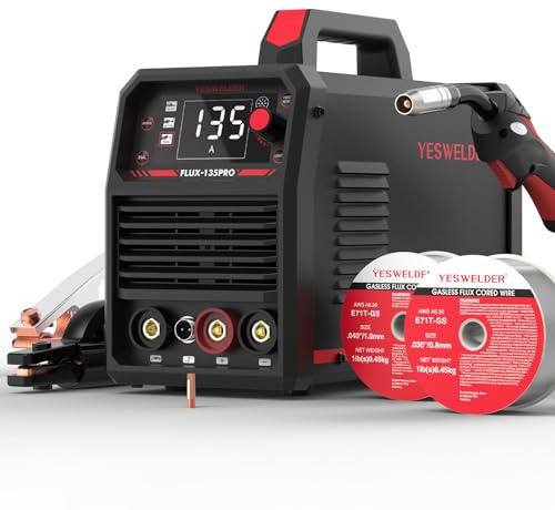 YESWELDER 135Amp Saldatrice MIG Senza Gas 230V Saldatrice a Filo Continuo Saldatrici Flux MIG/Lift TIG/Stick 3-in-1 Saldatore Grande LED con 2 Confezioni Filo Saldatrice