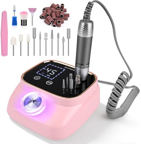 PUTINEI Fresa per unghie professionale 45000RPM,Fresa Per Unghie Con 12 Testine Di Levigatura,Display Lcd,Silenzioso,Limetta portatile per gel acrilico