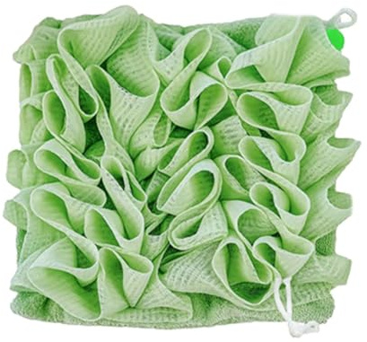 Lawnoval 2 in 1 Badetuch Luffaschwamm mit Kordelzug, PE und Frottee Peeling Duschball für Erwachsene und Kinder, Gesichts- und Körperhautpflege, Beige