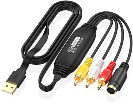 Plyisty VHS Till Digital Converter, USB 2.0 Video Capture Card, AV Till USB Audio Video Converter, Kompatibel med VHS, VCR, Mini DV, DVD, Hi8