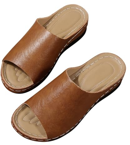 Nuoke sandalias mujer,zapatos cuña mujer, de con gruesa y ligera, estilo comercio exterior, con diseño moderno y estampados de arrastre. Cangrejeras Playa (Brown, 37)