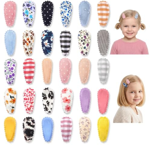 GEEHUA 30PCS Baby Hair Clips, Floral Print Snap Hairpins for Girls | Non Slip Handmade Barrettes Girl Hair Bows Cute HairAccessories for Girls