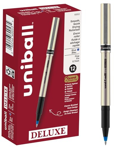 Uni-Ball Deluxe Fine Point Roller Ball Pens, Blue, 12 (60053)
