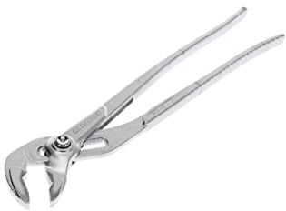 GEDORE Wasserpumpenzange, Spannweite bis 44 mm, feststellbar mit Druckknopf, Klemmschutz, flach, verchromt, 142 12 C