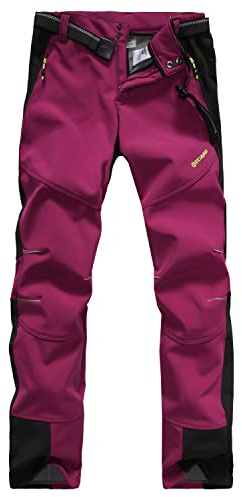 VERTAST Pantalons de randonnée pour Femmes, Pantalon Randonnée Softshell Thermique Étanche Coupe-Vent Hiver, Pantalon de Extérieur Camping Montagne, Vin Rouge, XL