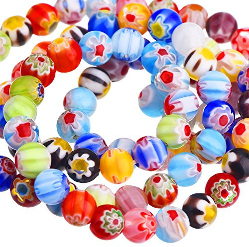Sumind 200 piezas 6 mm Millefiori cuentas redondas de cristal con una sola flor para la fabricación de joyas suministros de bordado artesanal, 6 mm de diámetro