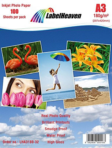 LabelHeaven 100 Blatt Fotopapier A3 Premium Hochglanz, 180 g