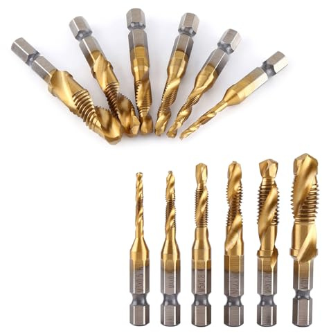 Tarauds, 6pcs filetage métrique M3-M10 foret HSS revêtu de titane et embouts de taraudage 1/4 pouce à tige hexagonale avec flûtes en spirale