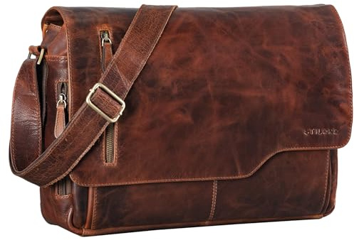 STILORD Marlon läderväska för herrar affär universitet kontor vintage axelväska stor DIN A4 med 15.6 tum laptopfack elegant aktväska av äkta nötkött läder Farbe:Florida-brun