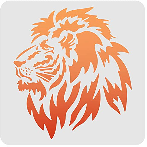 FINGERINSPIRE Lion Schablonen Vorlage 30x30cm Kunststoff Löwenkopf Zeichnung Malschablonen Quadratische Wiederverwendbare Tierkopfschablonen zum Malen auf Holz, Boden, Wand und Stoff