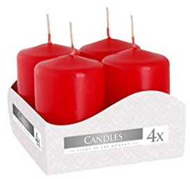 Nipter Bougies votives bougies piliers bougies de l'Avent rouge, diamètre 3,5 cm, hauteur 6 cm, inodore, durée de combustion 7h, lot de 4 bougies (1 boîte)
