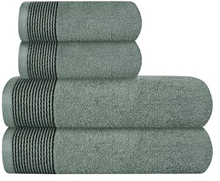 GLAMBURG Ultra weiches 4er-Pack Handtuch-Set, Baumwolle, enthält 2 übergroße Badetücher 70 x 140 cm, 2 Handtücher 50 x 90 cm, für den täglichen Gebrauch, kompakt und leicht — Jade