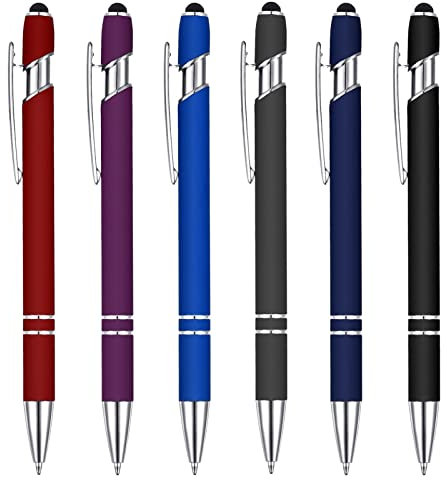 Heyu-Lotus 6 Stück Kugelschreiber 2 in 1 Soft Kugelschreiber mit Touchpen,Rutschfeste Griffzone Schwarze Kugelschreiber,Großraumine Kuli Metall Kugelschreiber Set für Büro und Haushalt